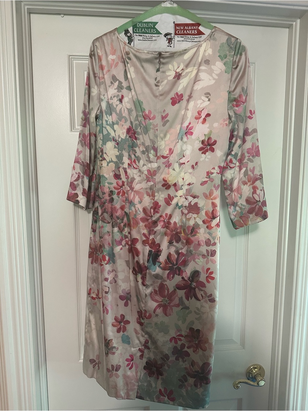 St. John Floral Satin Sheath Dress in Blush and Rose